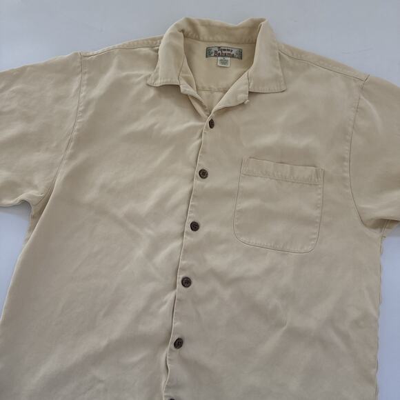 Vintage Tommy Bahama 100% Silk Shirt Men's Medium Yellow Geometric Texture - Picture 2 of 9